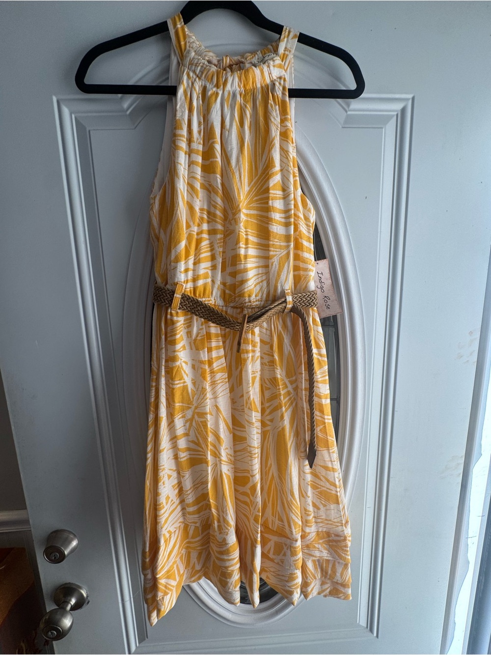 NWT Indigo Rose Women’s S Yellow Tropical Print Belted Midi Dress